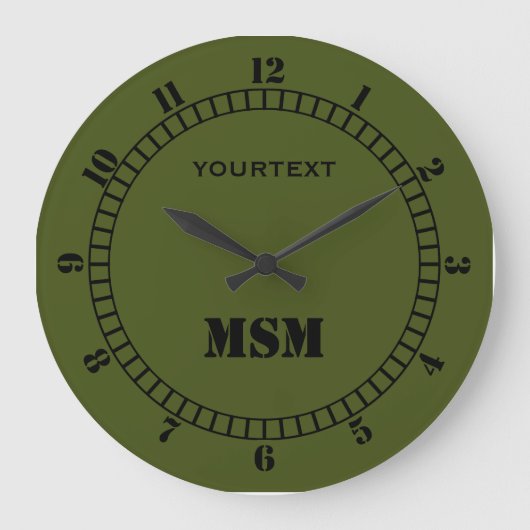 オリーブグリーンデコールダイヤル簡単にパーソナライズ ラージ壁時計 (正面)