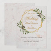 オリーブグリーンネリーゴールドボタニカルジオメトリックウェディング 招待状 (正面/裏面)
