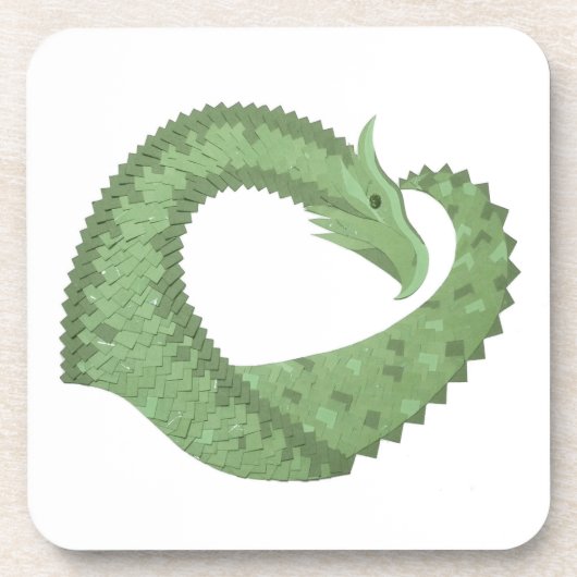オリーブグリーンハートドラゴンの白 コースター (正面)