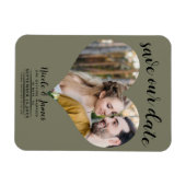 オリーブグリーンハート写真の結婚式の日付を保存 マグネット (横)