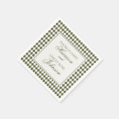オリーブグリーンハーレクィンチェックのウェディング スタンダードカクテルナプキン (角)
