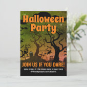 オリーブグリーンピンク幽霊のよく出る墓地ハローウィンパーティ 招待状 (スタンド正面)