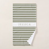 オリーブグリーンファームハウスストライプのパターパーソナライズされたン バスタオルセット (ハンドタオル)