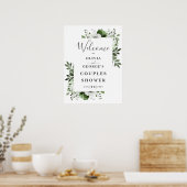 オリーブグリーンフラワー カップルシャワー ウェルカムサイン ポスター (キッチン)