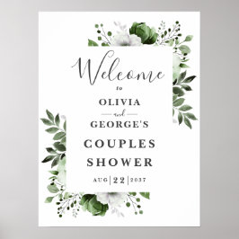 オリーブグリーンフラワー カップルシャワー ウェルカムサイン ポスター