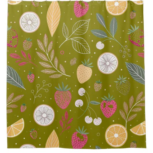 オリーブグリーンフルーツ&フローラシャワーカーテン シャワーカーテン (正面)