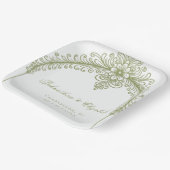 オリーブグリーンフレンチフラワーリングアーチウェディング ペーパープレート (傾斜あり)