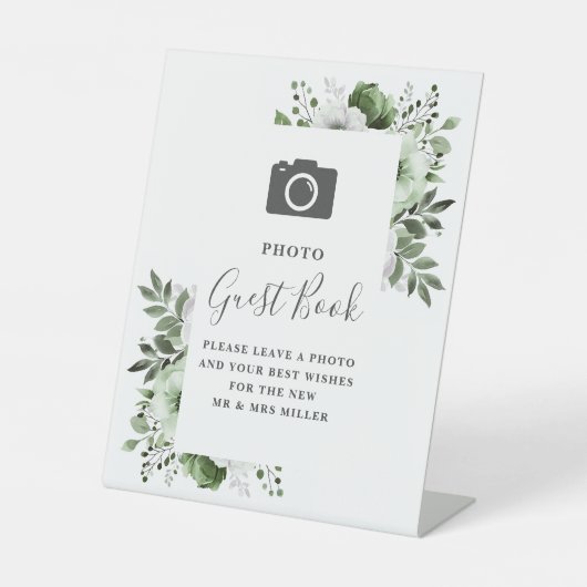オリーブグリーンフローラフォトゲストブック結婚ズ 台座サイン (正面)