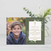 オリーブグリーンフローラ写真第1聖餐式 サンキューカード (スタンド正面)