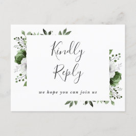 オリーブグリーンフローラ曲リクエストRSVPポストカード インビテーションポストカード