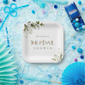 オリーブグリーンフローラ植物文字ブライダルシャワー ペーパープレート (パーティー)