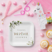 オリーブグリーンフローラ植物文字ブライダルシャワー ペーパープレート (パーティー)