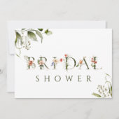 オリーブグリーンフローラ植物文字ブライダルシャワー 招待状 (正面)