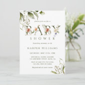 オリーブグリーンフローラ植物文字ベビーシャワー 招待状 (スタンド正面)