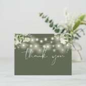 オリーブグリーンフローラ緑の文字列ライト サンキューカード (スタンド正面)