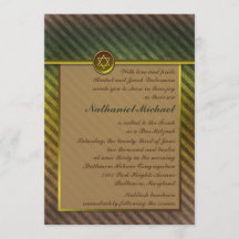 オリーブグリーンブラウンバーストライプの（ユダヤ教の）バル・ミツバー招待状