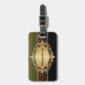 オリーブグリーンブラックアンドレオパードアニマルプリント ラゲッジタグ (正面縦)