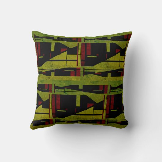 オリーブグリーンブラックレッド抽象芸術大モザイクモチーフ クッション (裏面)