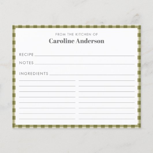 オリーブグリーンプレイドレシピカード (正面)