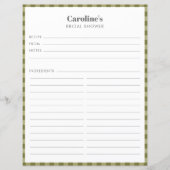 オリーブグリーンプレイドレシピページカスタムブライダルシャワー (正面)