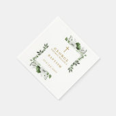 オリーブグリーンボタニカル モダン 洗礼 スタンダードカクテルナプキン (角)