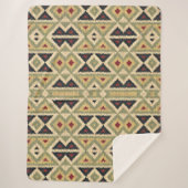 オリーブグリーンマスタードオークレイエロートライバルイカットアート シェルパブランケット (正面)