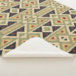 オリーブグリーンマスタードオークレイエロートライバルイカットアート シェルパブランケット