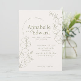 オリーブグリーンミニマリスト結婚植物体 招待状