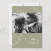 オリーブグリーンミニマリスト結婚植物体 招待状 (裏面)