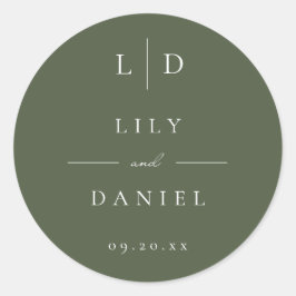オリーブグリーンミニマルモノグラムウェディングギフト ラウンドシール