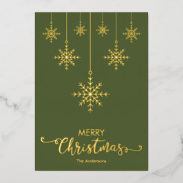 オリーブグリーンメリークリスマススノーフレーク金ゴールド 箔シーズンカード