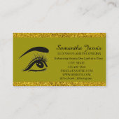 オリーブグリーンモダンアイラッシュアーティストきらめく金ゴールド 名刺 (裏面)