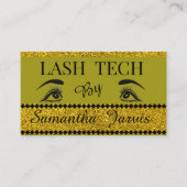 オリーブグリーンモダンアイラッシュアーティストきらめく金ゴールド 名刺 (正面)