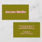 オリーブグリーンモダンピンクはっきりしたタイポグラフィ 名刺 (正面/裏面)