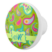 オリーブグリーンモダンペイズリーモノグラムイニシャル セラミックノブ (右)