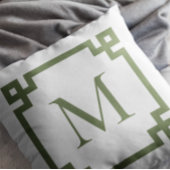 オリーブグリーンモノグラムのギリシャ鍵縁ど クッション