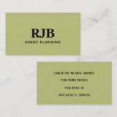 オリーブグリーンモノグラムイニシャル名前をカスタムするシンプル 名刺 (正面/裏面)