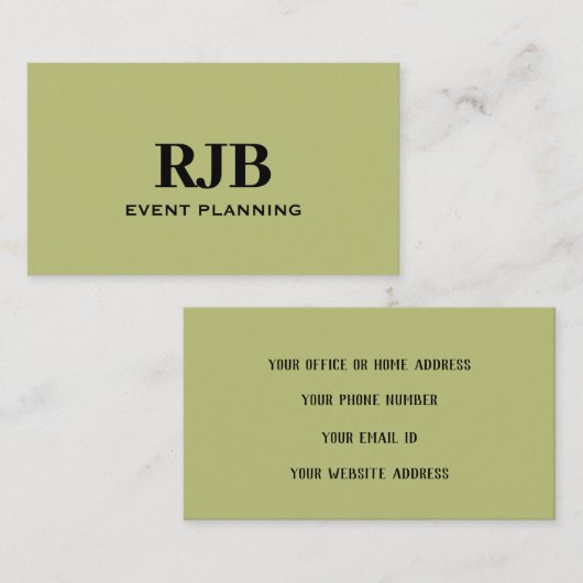 オリーブグリーンモノグラムイニシャル名前をカスタムするシンプル 名刺 (正面/裏面)