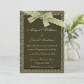 オリーブグリーンリボン婚約パーティ招待状 招待状 (スタンド正面)