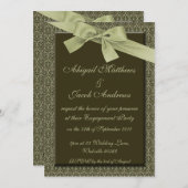 オリーブグリーンリボン婚約パーティ招待状 招待状 (正面/裏面)