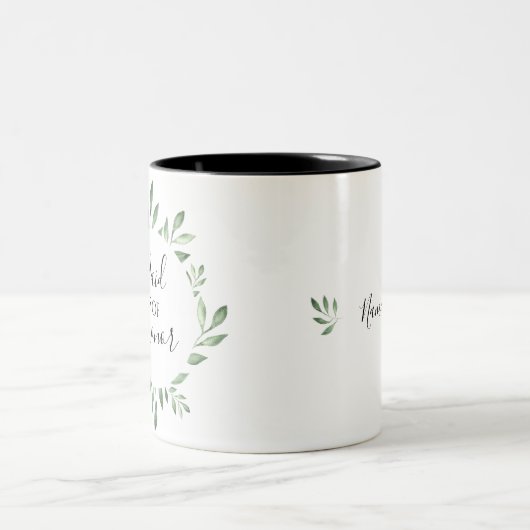 オリーブグリーンリーボタニカルウォーターメイド・オブ・オーナー(花嫁付き添い人) ツートーンマグカップ (中央)