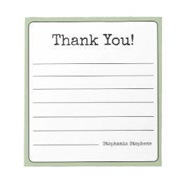 オリーブグリーンレトロ感謝の意を表す お名前入り罫線入り ノートパッド
