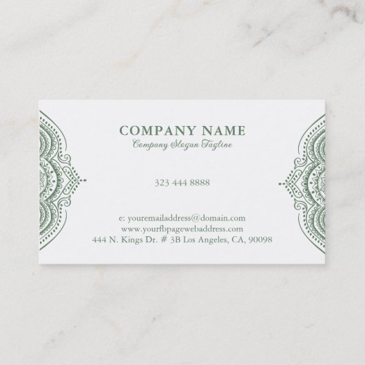 オリーブグリーンレースペイズリーマンダラ 名刺 (裏面)