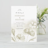 オリーブグリーンロマンチックフローラウォーター結婚カラー 招待状 (スタンド正面)