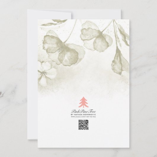 オリーブグリーンロマンチックフローラウォーター結婚カラー 招待状 (裏面)