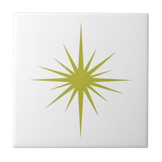 オリーブグリーン原子スターバストミッドセンチュリーモダン タイル (正面)