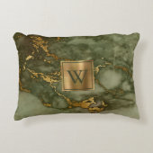 オリーブグリーン大理石フェイク金箔モノグラム アクセントクッション (正面)