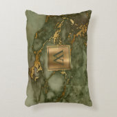 オリーブグリーン大理石フェイク金箔モノグラム アクセントクッション (正面(垂直))