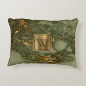 オリーブグリーン大理石フェイク金箔モノグラム アクセントクッション (裏面)