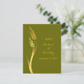 オリーブグリーン小麦秋の結婚式RSVPカード 出欠カード (スタンド正面)